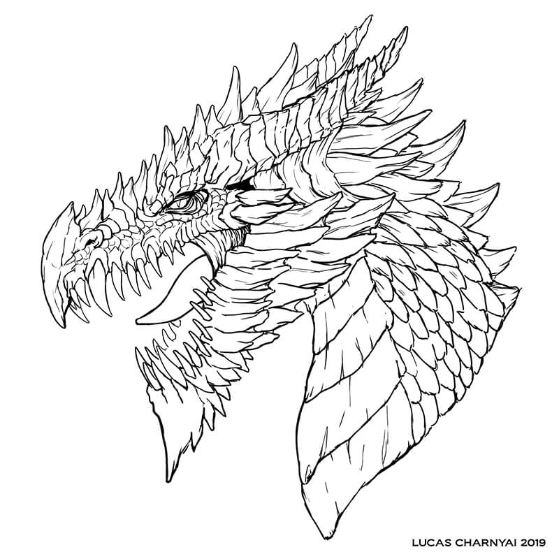 Lineart do dragão para o inktober