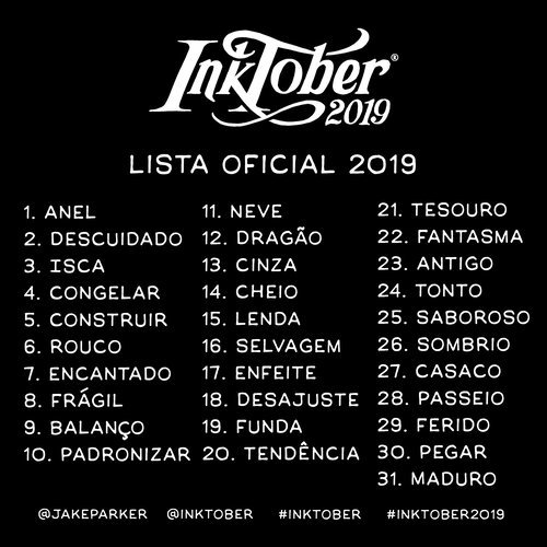 Lista oficial dos 31 temas do Inktober 2019