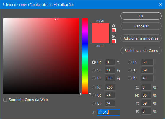 Seletor de cores para a Caixa de Visualização