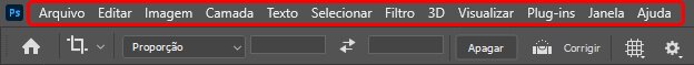 Menus do aplicativo do Photoshop