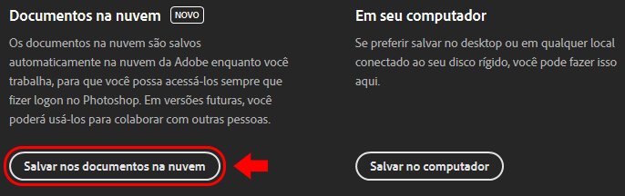 Botão Salvar nos documentos na nuvem do Photoshop