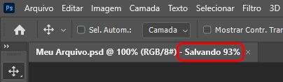 Indicação de salvamento de arquivo no Photoshop na guia ou barra de título