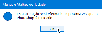 Mensagem de aviso ao ativar a opção usar atalhos herdados para desfazer ações