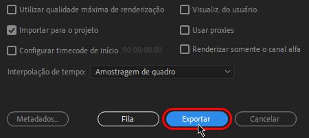 Clicando para exportar um quadro no premiere pro