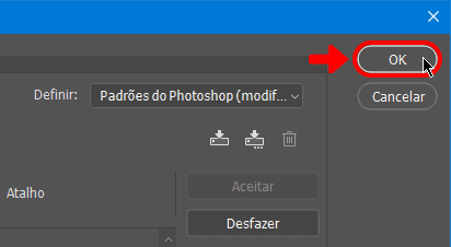 Confirmando alterações para personalizar os atalhos de teclado do Photoshop
