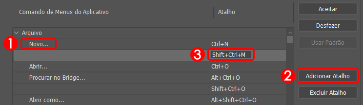 Adicionando um atalho de teclado extra para um comando do Photoshop