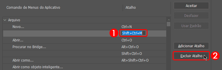 Como excluir um atalho de teclado do Photoshop