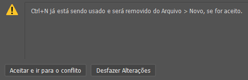 Mensagem de aviso de atalho repetido / duplicado do Photoshop