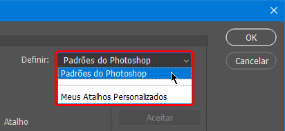 Conjunto de atalhos de teclado padrões do Photoshop