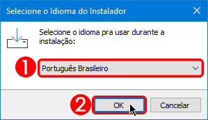 Escolhendo o idioma do instalador do GIMP para Windows