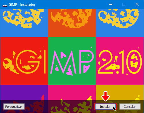 Botão para instalar o GIMP no Windows