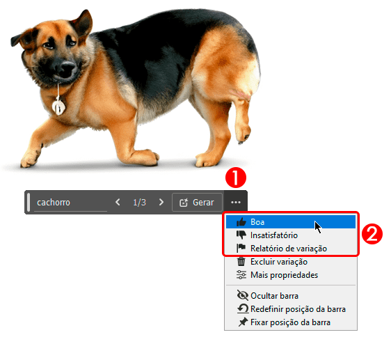 Exemplo de botão de feedback do preenchimento generativo do Photoshop Beta