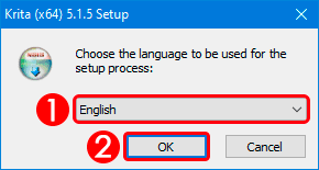 Escolhendo o idioma do instalador do Krita para Windows